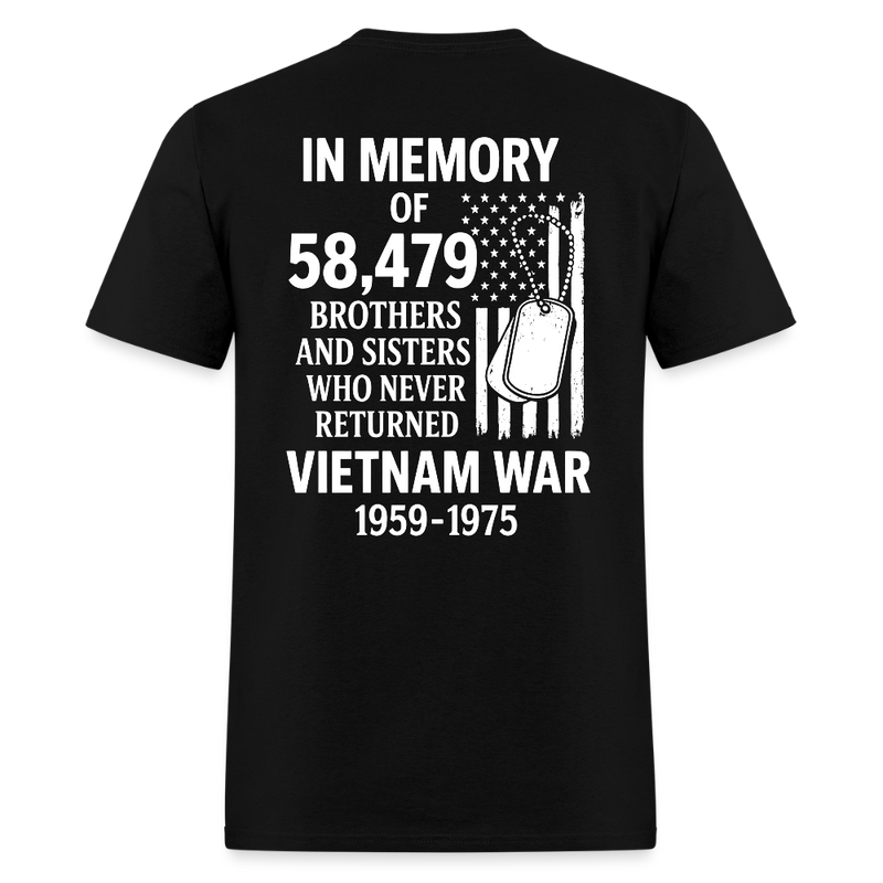 Vietnam War Memorial Tribute to 58,479 Fallen Heroes T Shirt - black