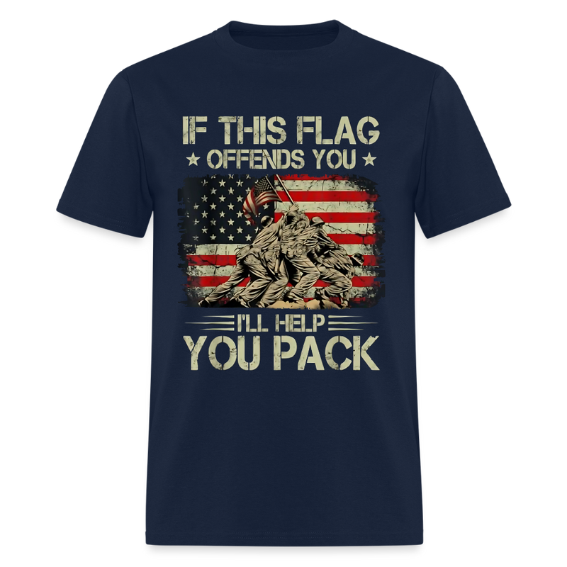 If This Flag Offends You I'll Help You Veterans Front Print T Shirt - navy