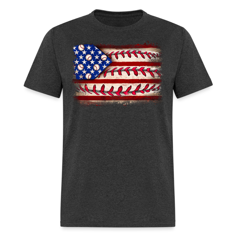 Baseball American Flag T Shirt - heather black