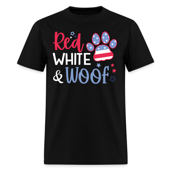Red White And Woof Dog Paw T Shirt - black