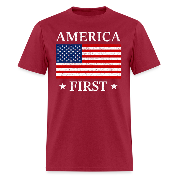 America First T Shirt - dark red