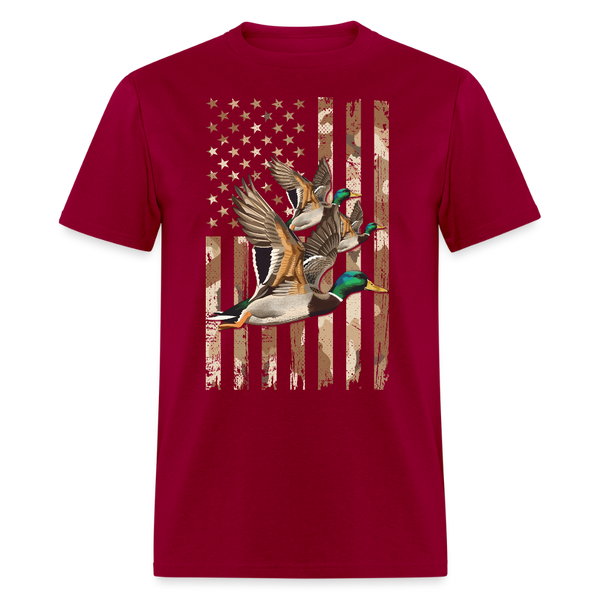 American Flag Waterfowl Hunting T Shirt - dark red
