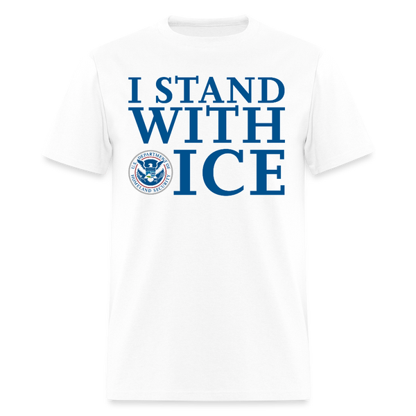 I Stand With ICE Front Print T Shirt - white