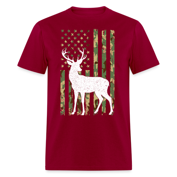 Whitetail Buck Deer Hunting American Camouflage T Shirt - dark red