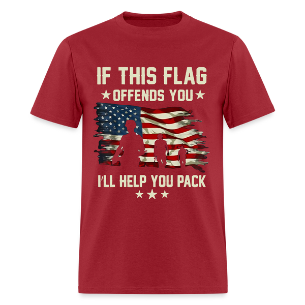 If This Flag Offends You I'll Help You Pack Veterans Front Print T Shirt - dark red