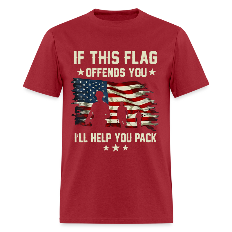 If This Flag Offends You I'll Help You Pack Veterans Front Print T Shirt - dark red