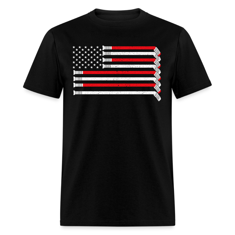 Hockey Stick USA Flag T Shirt - black