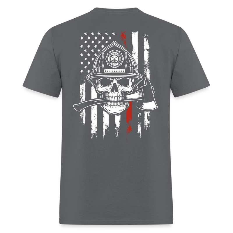 Fire Dept. Firefighter Skull American Flag T Shirt - charcoal