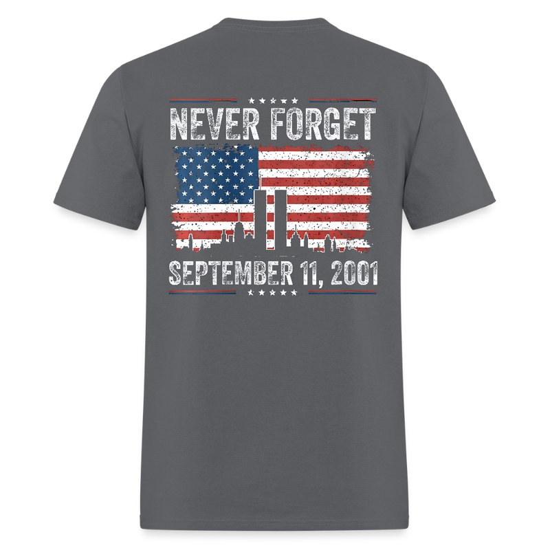 Never Forget  American Flag T Shirt - charcoal