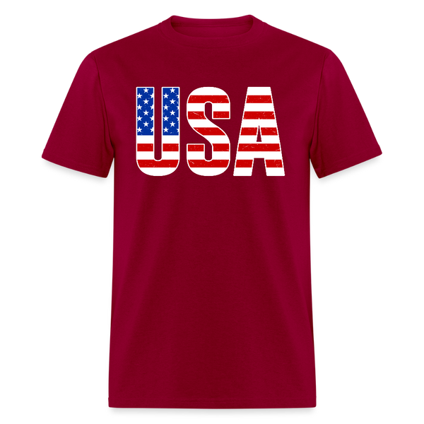 USA Patriotic American Flag T Shirt - dark red