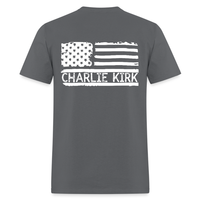Charlie Kirk Freedom American Flag T Shirt - 2 - charcoal