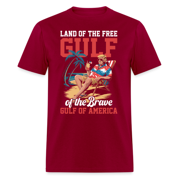 Land of the Free Gulf of the Brave T Shirt - dark red