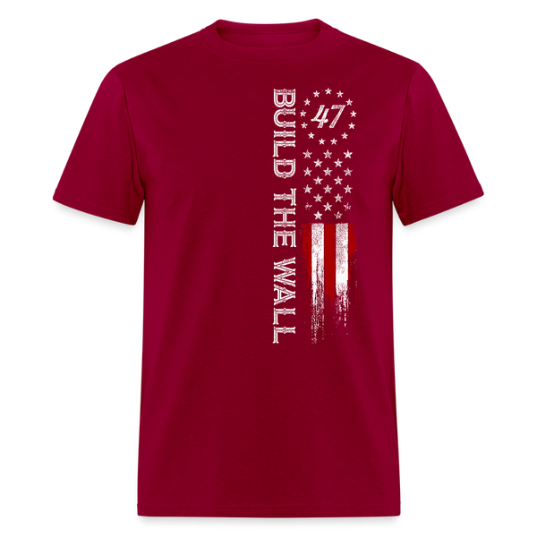 Build The Wall 47 US Flag T Shirt - dark red