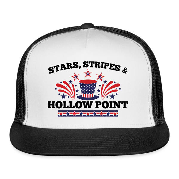 Stars Stripes and Hollow Point Trucker Hat - white/black