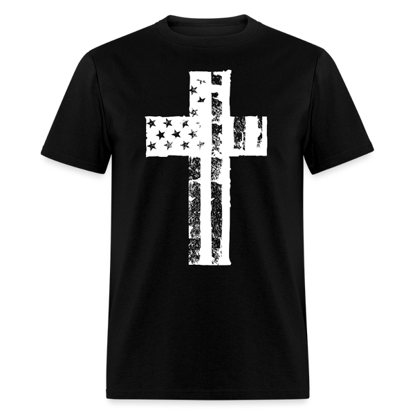 Cross Patriotic American Flag T Shirt - black