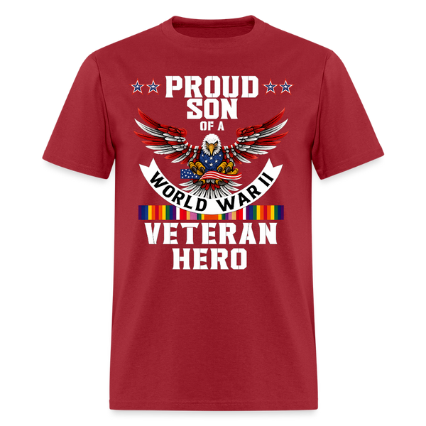 Proud Son of a World War Veterans T Shirt - dark red