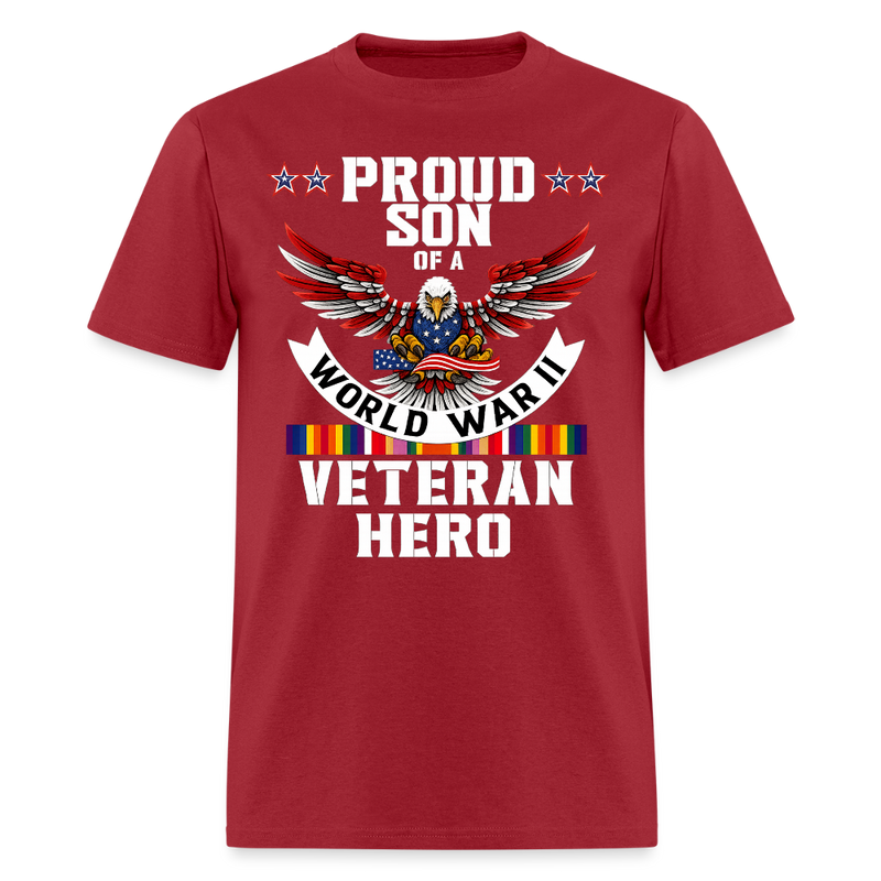 Proud Son of a World War Veterans T Shirt - dark red