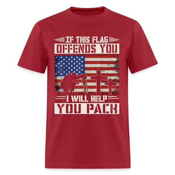 If This Flag Offends You Army Veterans Front Print T Shirt - dark red