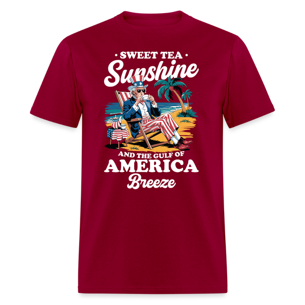 Sweet Tea Sunshine and the Gulf of America Breeze T Shirt - dark red