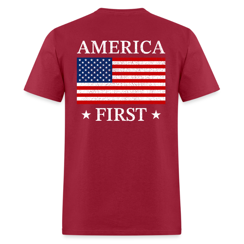America First Back Print T Shirt - dark red