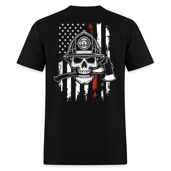 Fire Dept. Firefighter Skull American Flag T Shirt - black
