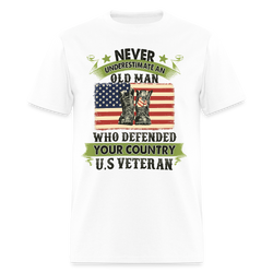 Never Underestimate an Old Man Veteran T Shirt - white