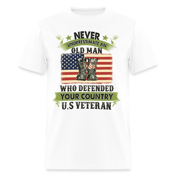 Never Underestimate an Old Man Veteran T Shirt - white