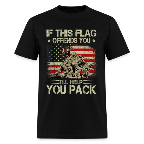 If This Flag Offends You I'll Help You Veterans Front Print T Shirt - black