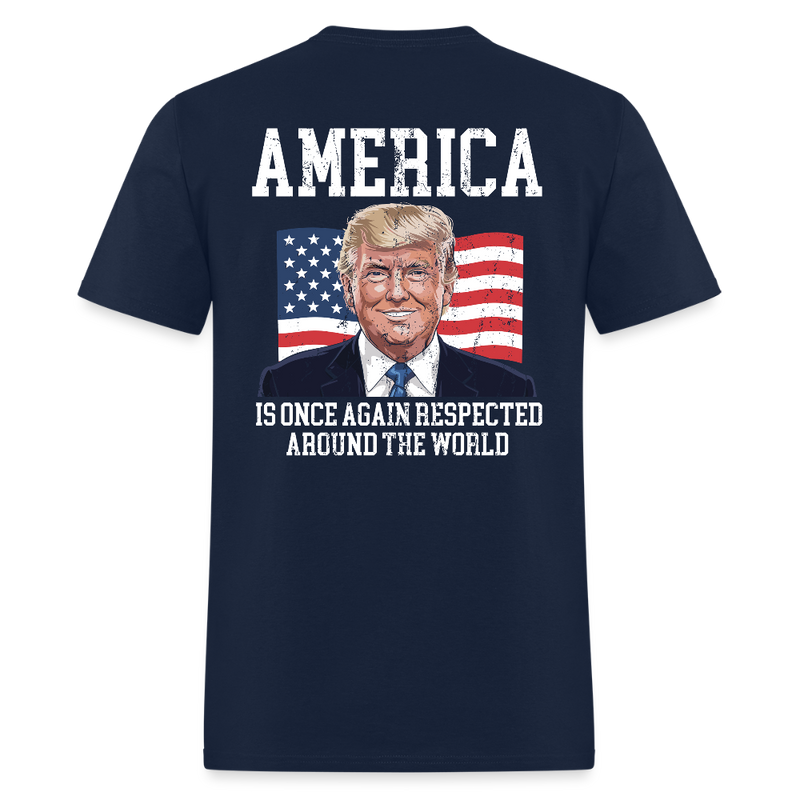 America Is Once Again Respected Back Print T Shirt - navy