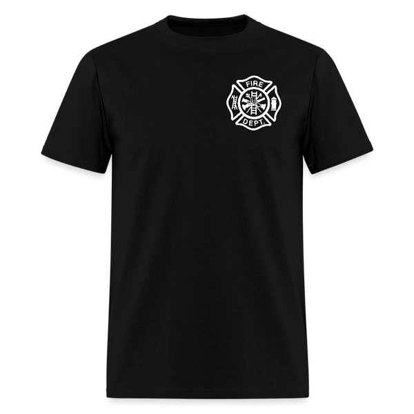 Fire Dept. Firefighter Skull American Flag T Shirt - black
