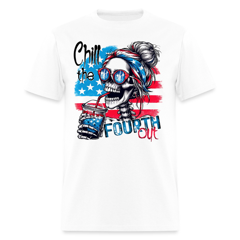 Chill The Fourth Out Retro Skeleton T Shirt - white