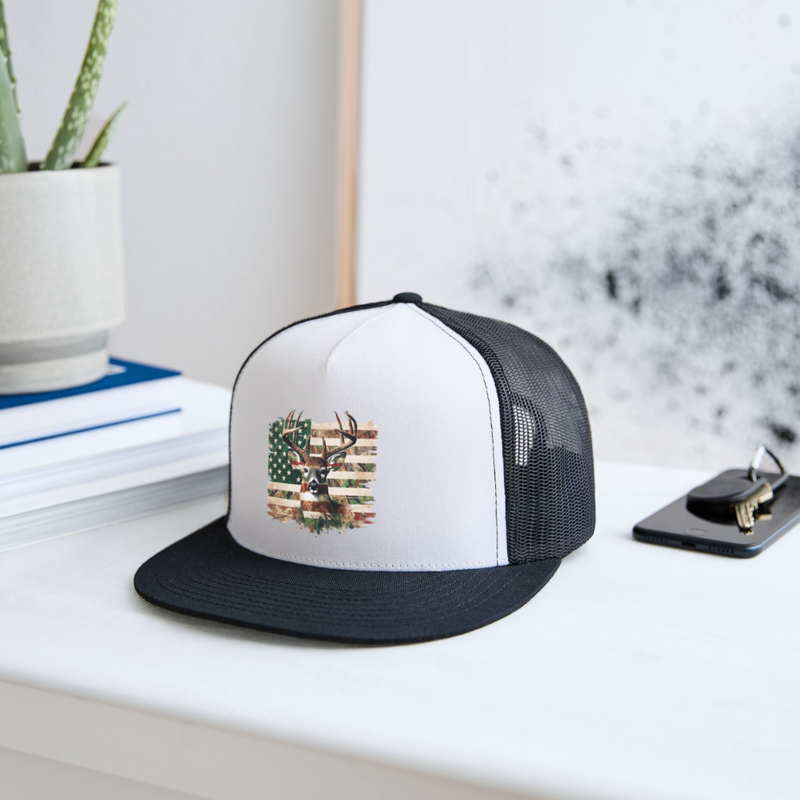 Camo American Deer Trucker Hat - white/black