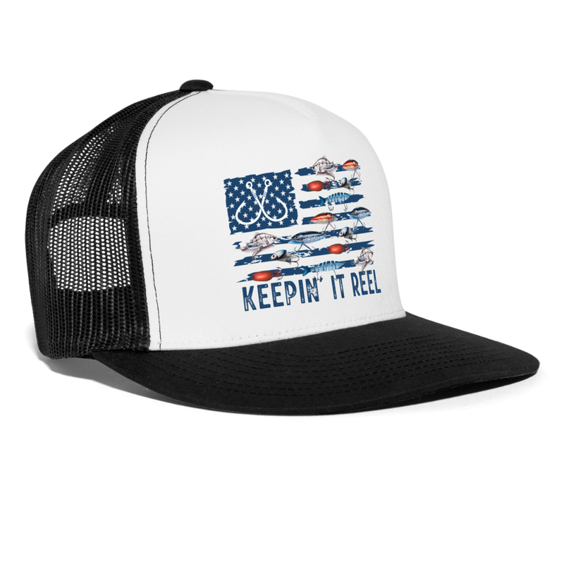 Fishing Lure Flag Trucker Hat - white/black