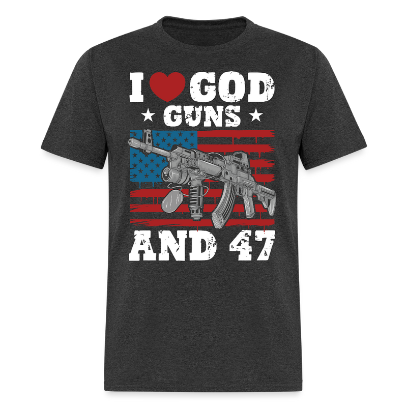 I Love God Guns and 47 T Shirt - heather black