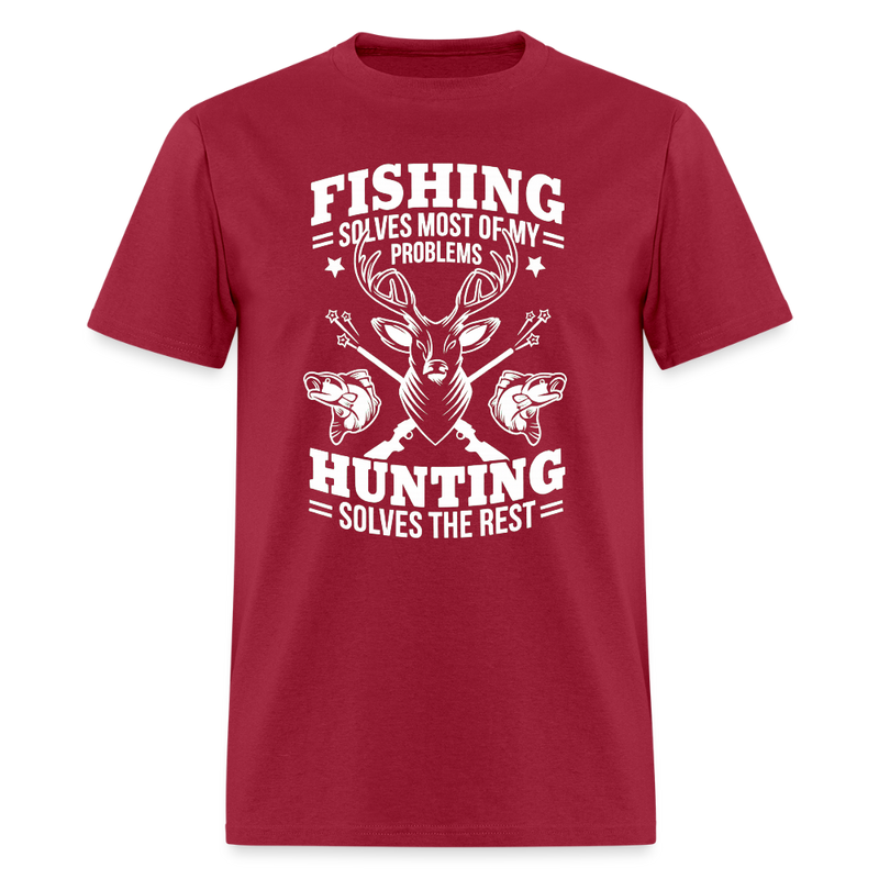 Fishing Solves All of My Problems T Shirt - dark red