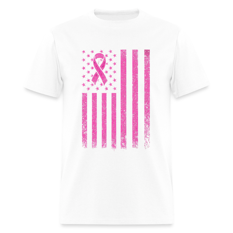 Breast Cancer Awareness US Flag T Shirt - white