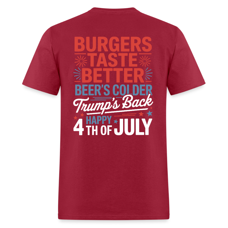 Burgers Taste Better Beer's Colder Back Print T Shirt - dark red