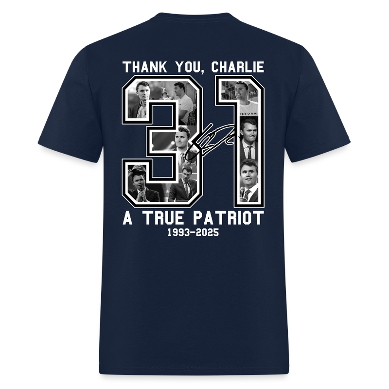 Freedom Thank You Charlie Kirk Signature A True Patriot 31 T Shirt - navy