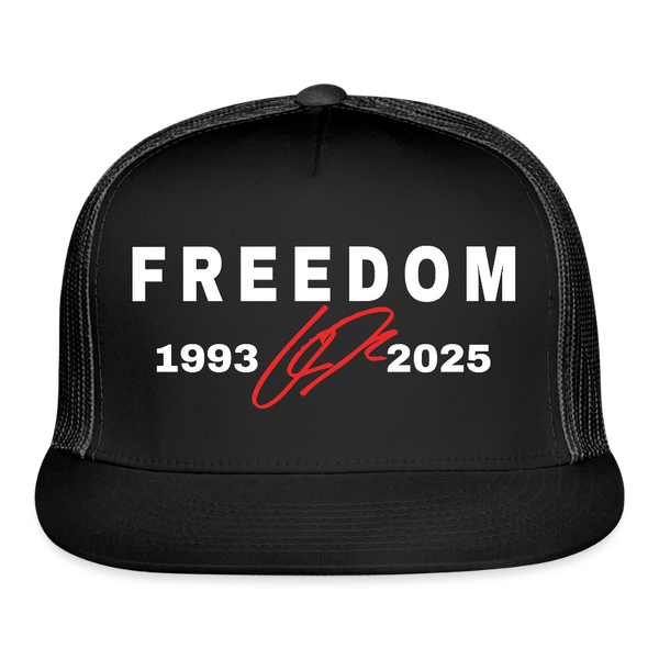 Freedom Charlie Kirk 1993-2025 Black Trucker Hat - black/black