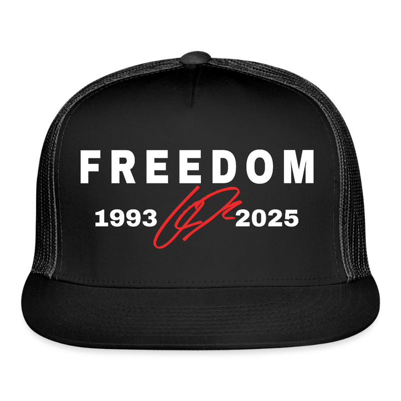 Freedom Charlie Kirk 1993-2025 Black Trucker Hat - black/black