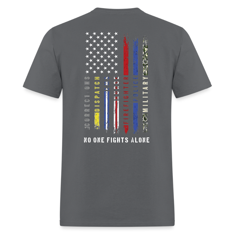 No One Fights Alone USA Flag Double Sided T Shirt - charcoal