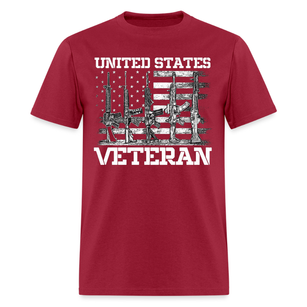 USA Flag and Veteran T Shirt - dark red