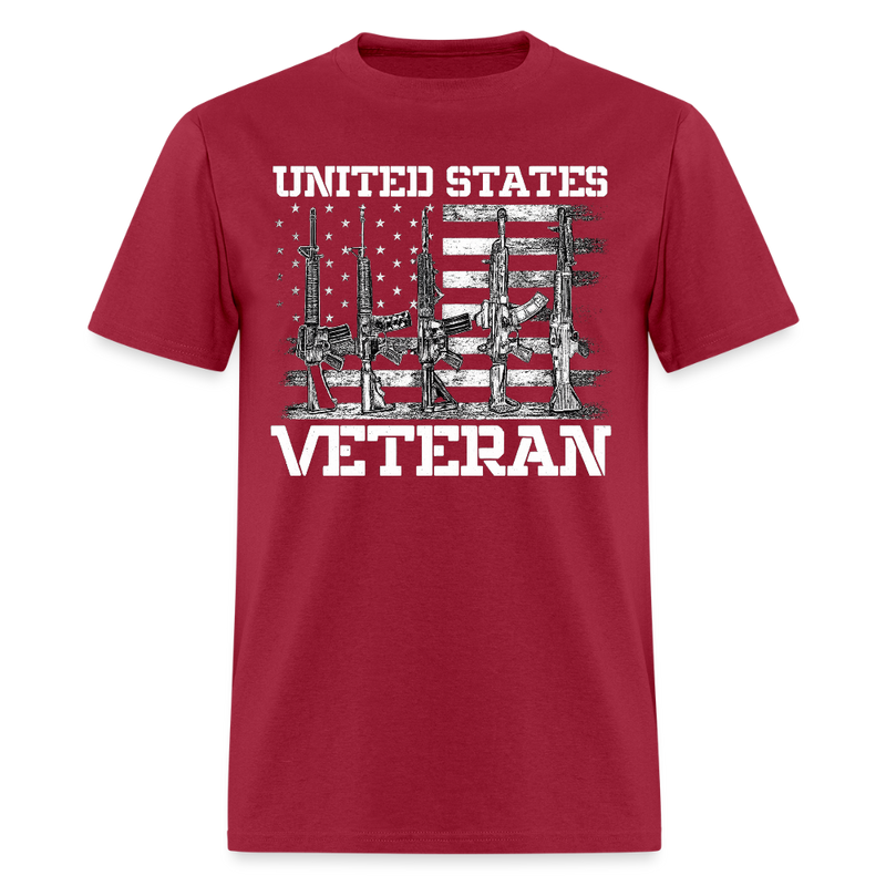USA Flag and Veteran T Shirt - dark red
