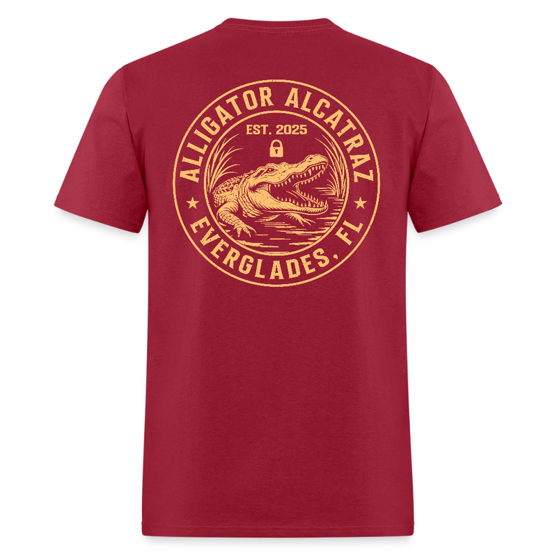Alligator Alcatraz Everglades FL Est. 2025 Double-Sided Print T Shirt - dark red
