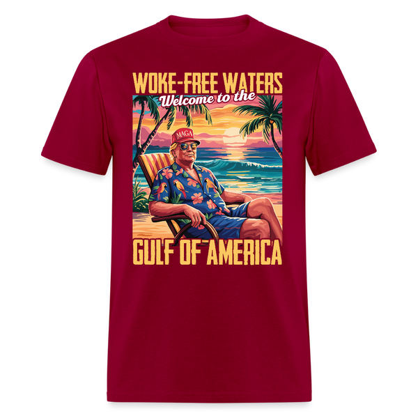 Woke-Free Waters Welcome to the Gulf of America T Shirt - dark red