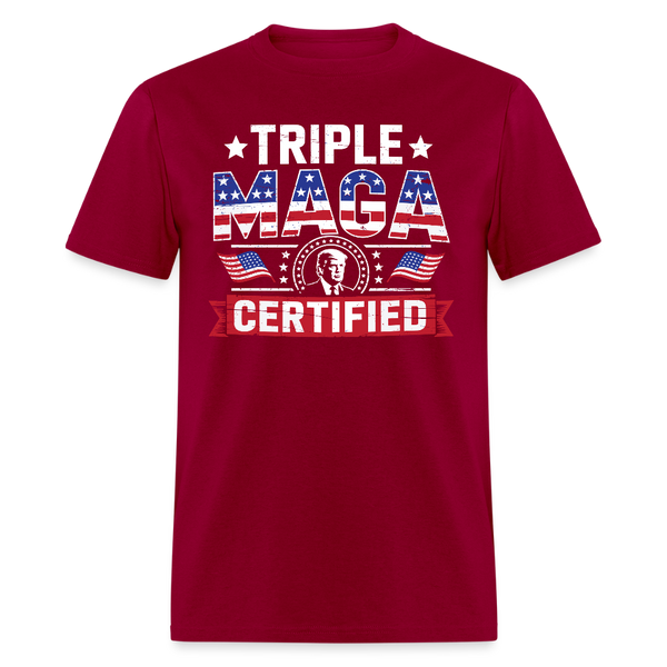 Trump Triple Maga Certified T Shirt - dark red