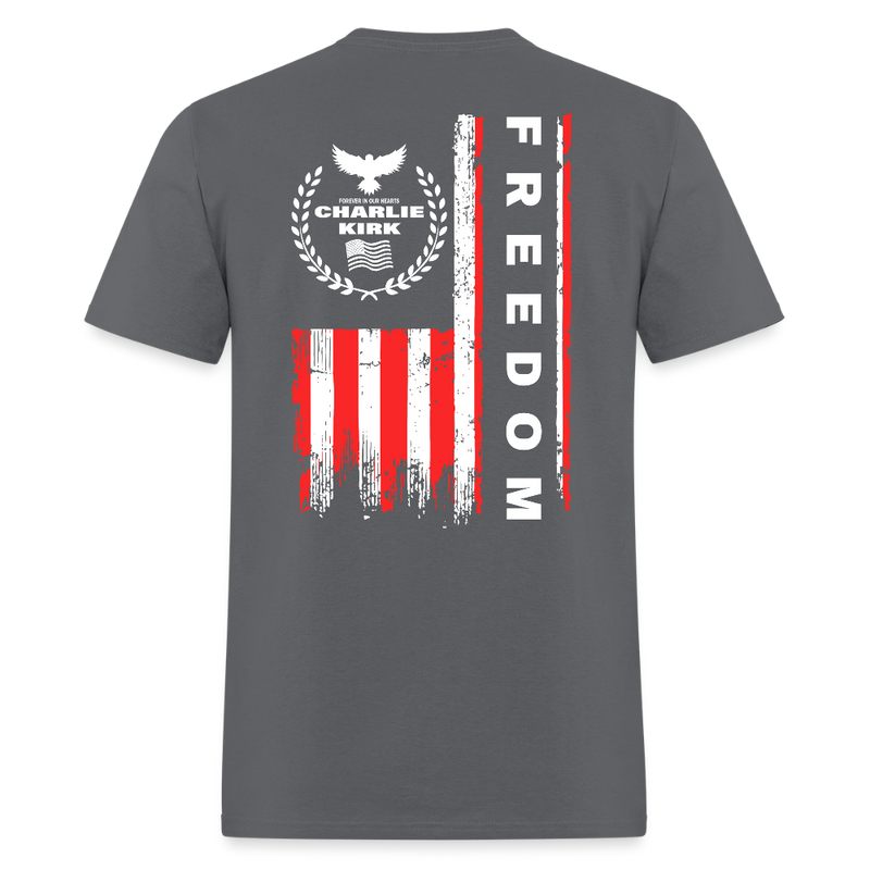 RIP Charlie Kirk Forever In Our Heart US Flag Black T Shirt - charcoal