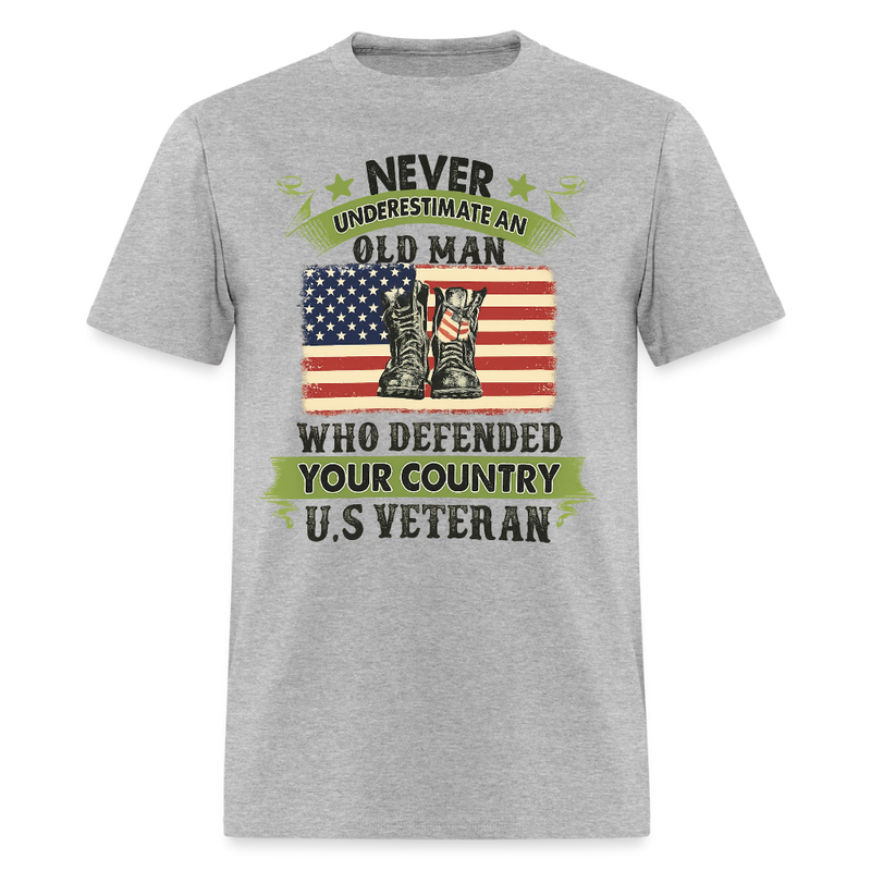 Never Underestimate an Old Man Veteran T Shirt - heather gray