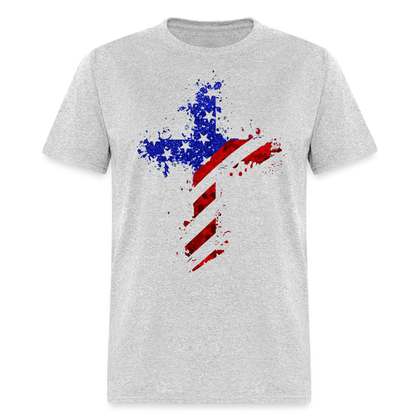 American Flag Cross T Shirt - heather gray