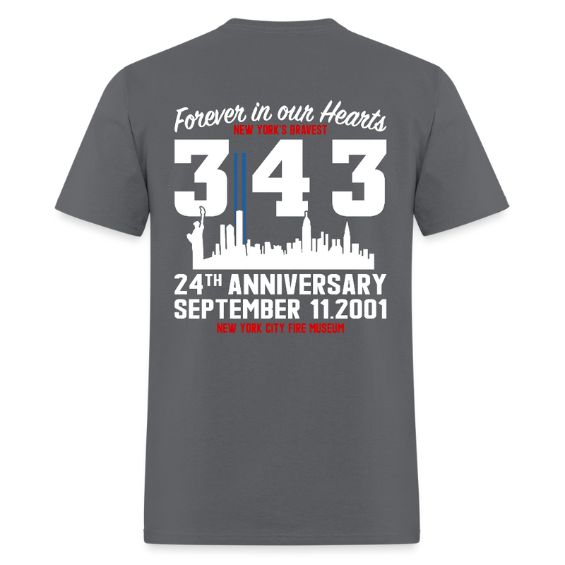 Forever In Our Hearts 343 New York's Bravest 2001 - 2025 T Shirt - charcoal